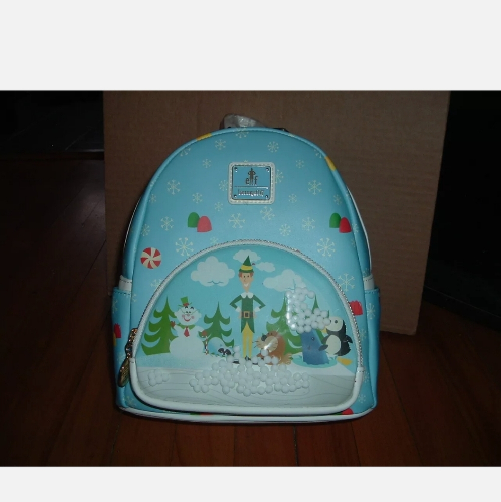 LOUNGEFLY ELF THE MOVIE SNOW GLOBE MINI BACKPACK~ WITH TAGS~ BRAND NEW